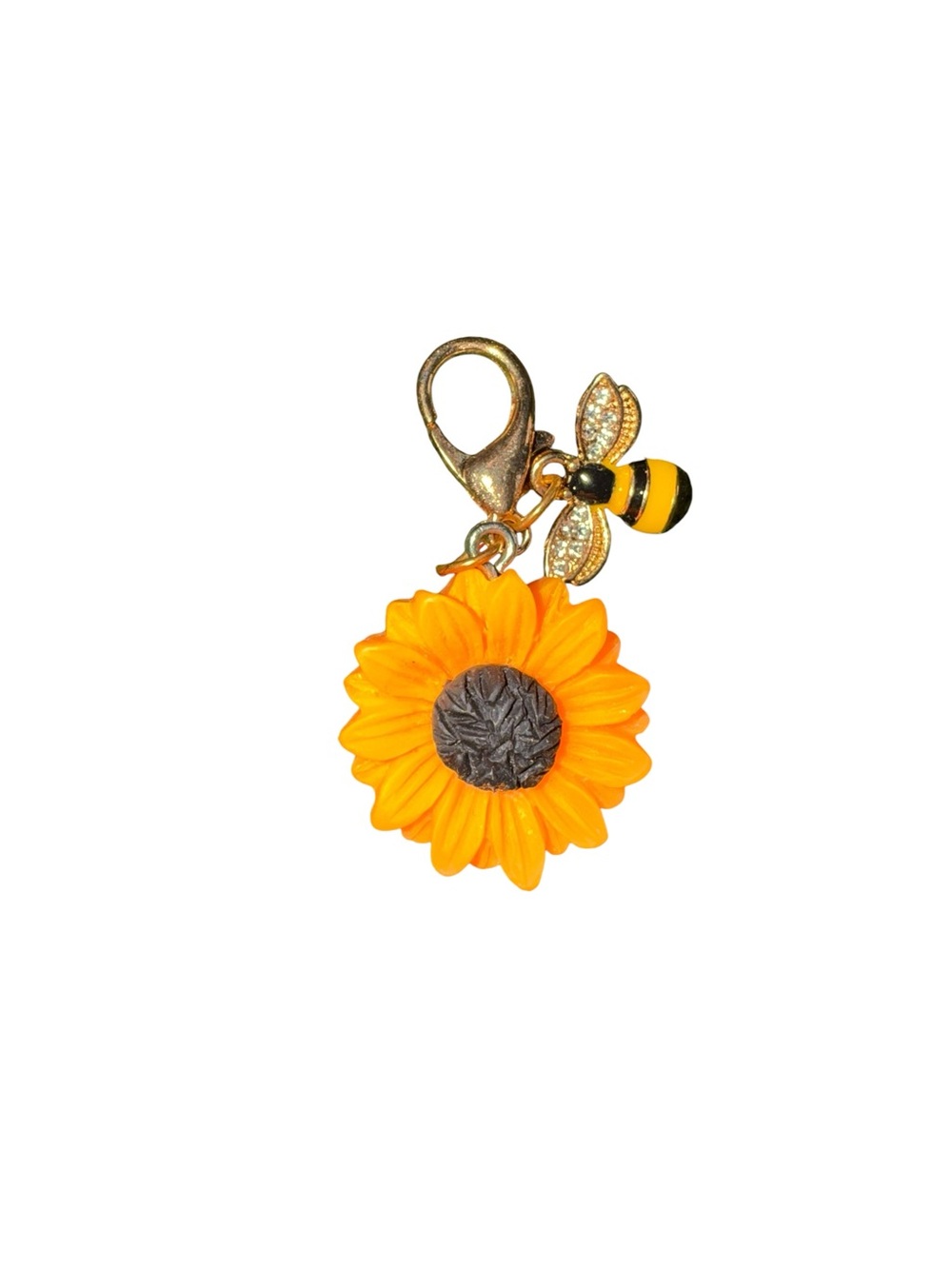 Sunflower & Bee Charm Keychain - Yellow Sunflower Accent